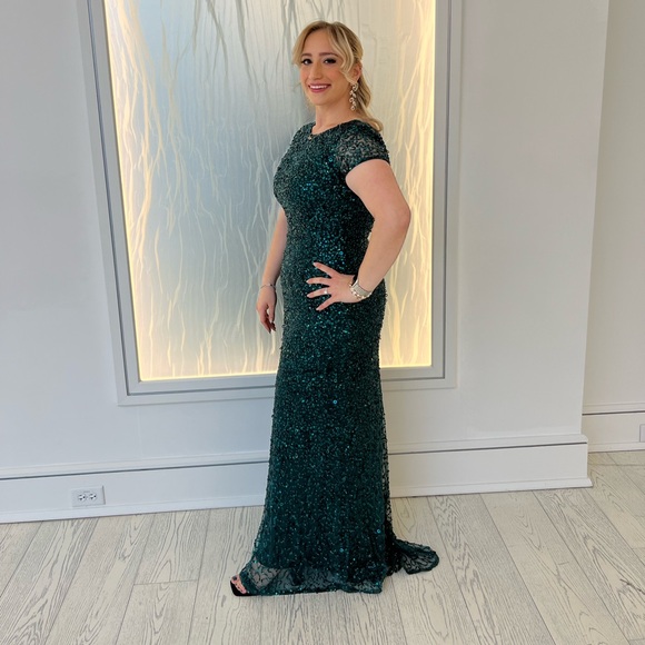 ADRIANNA PAPELL  Sequin Gown in Dusty Emerald - Picture 2 of 10